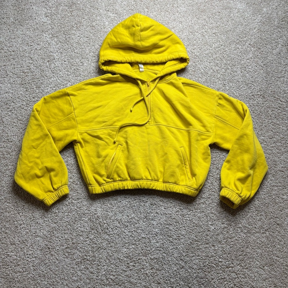 ALO Yoga Cropped Hooded Sweatshirt in Bright Yellow